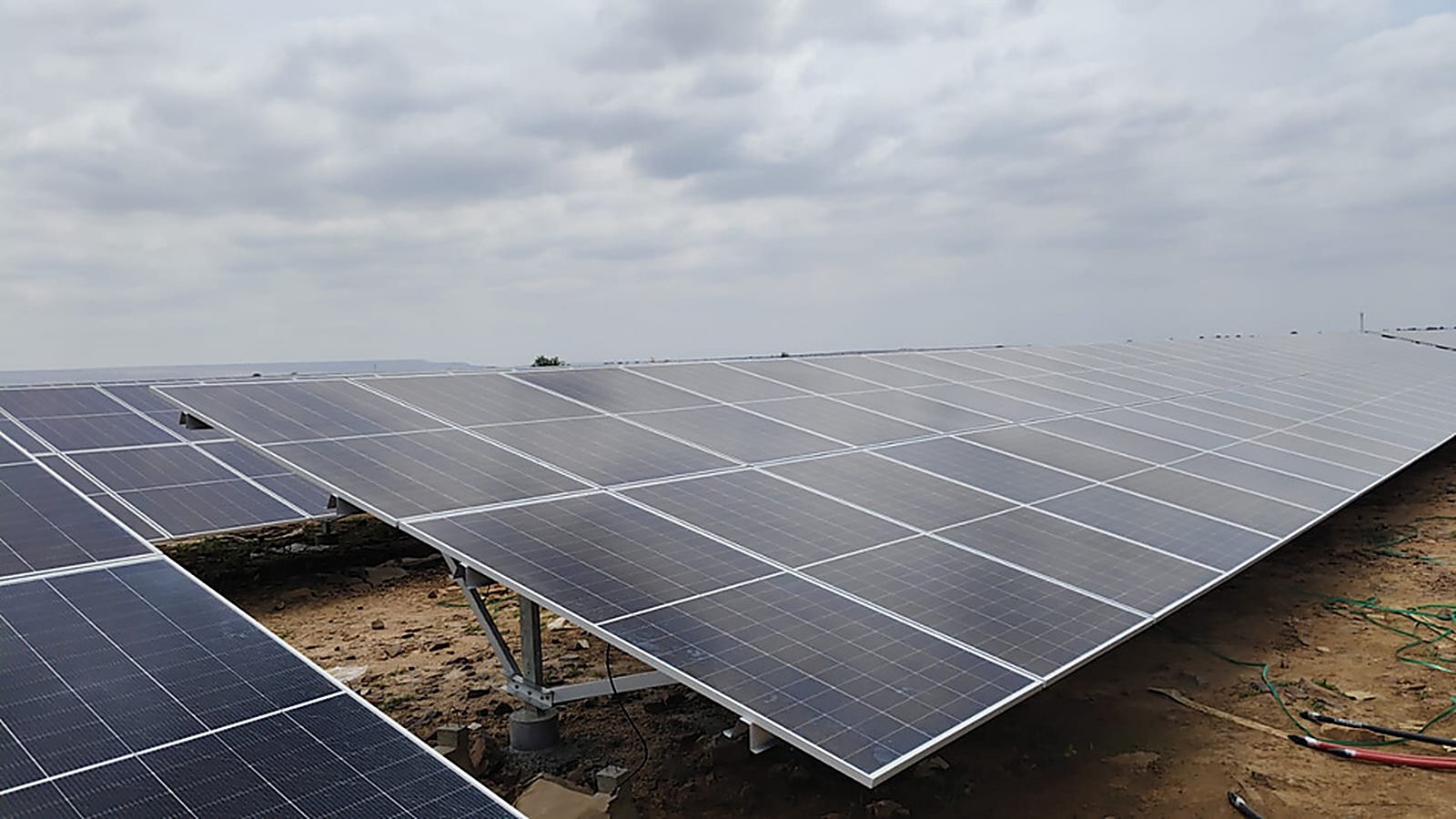 Completed module rows at the Owk solar plant